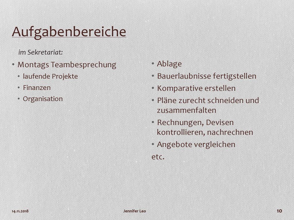 Aufgabenbereiche Montags Teambesprechung Ablage