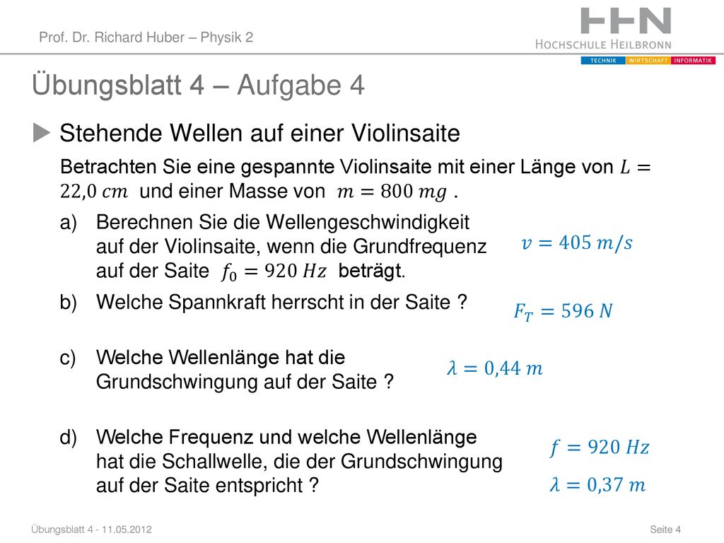 Übungsblatt 4 – Aufgabe 4 Stehende Wellen auf einer Violinsaite