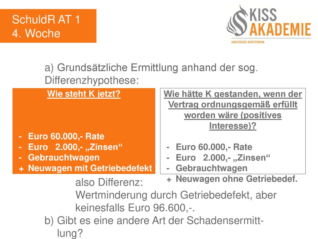 SchuldR AT 1 4. Woche. a) Grundsätzliche Ermittlung anhand der sog. Differenzhypothese: also Differenz: