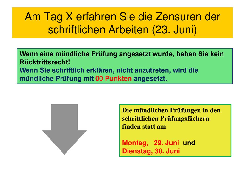 Am Tag X erfahren Sie die Zensuren der schriftlichen Arbeiten (23