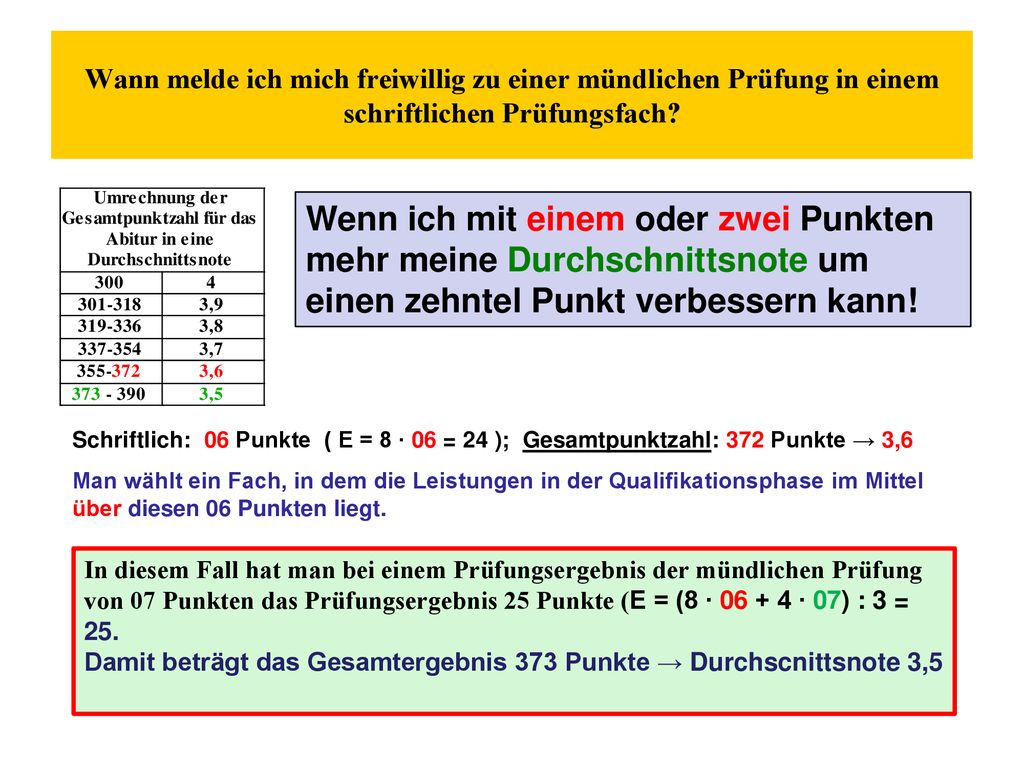 Wann melde ich mich freiwillig zu einer mündlichen Prüfung in einem schriftlichen Prüfungsfach