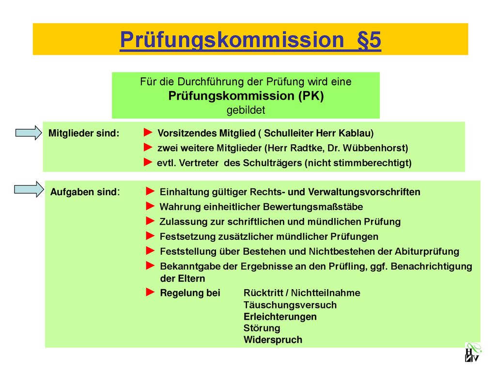 Prüfungskommission §5 Für die Durchführung der Prüfung wird eine Prüfungskommission (PK) gebildet.
