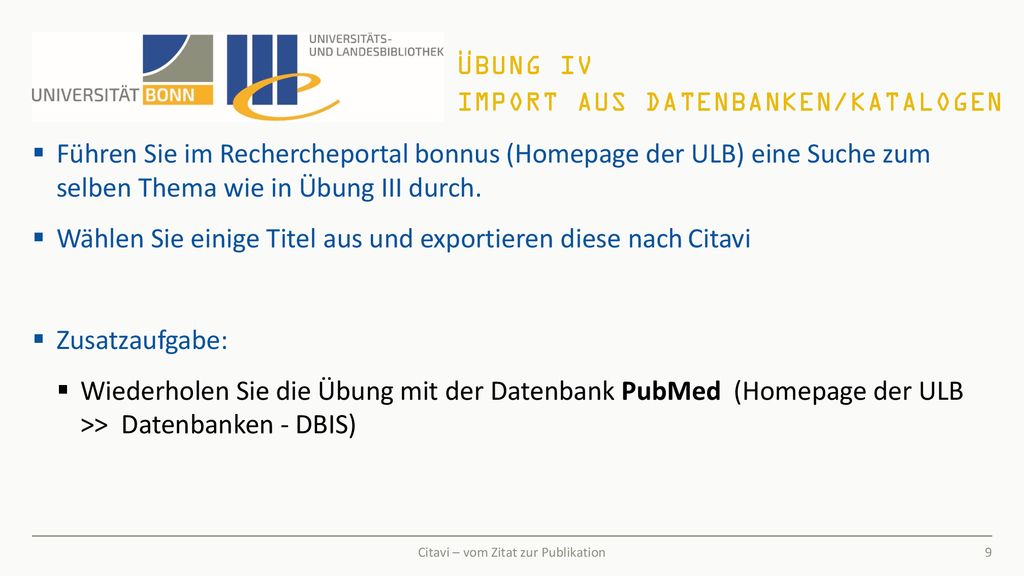 Übung IV Import aus Datenbanken/Katalogen