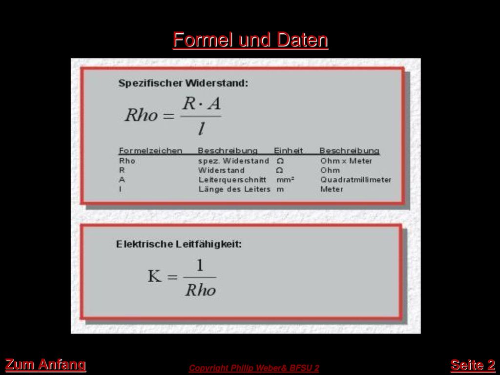 Formel und Daten Zum Anfang Seite 2 Copyright Philip Weber& BFSU 2