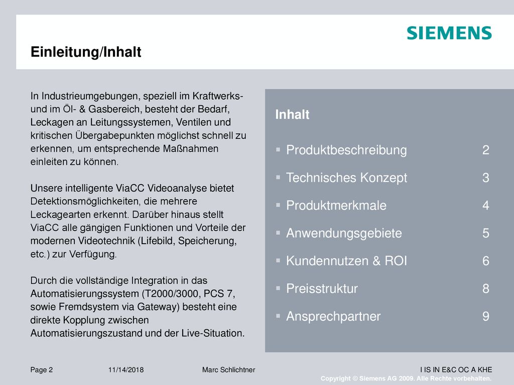 Einleitung/Inhalt Inhalt Produktbeschreibung 2 Technisches Konzept 3