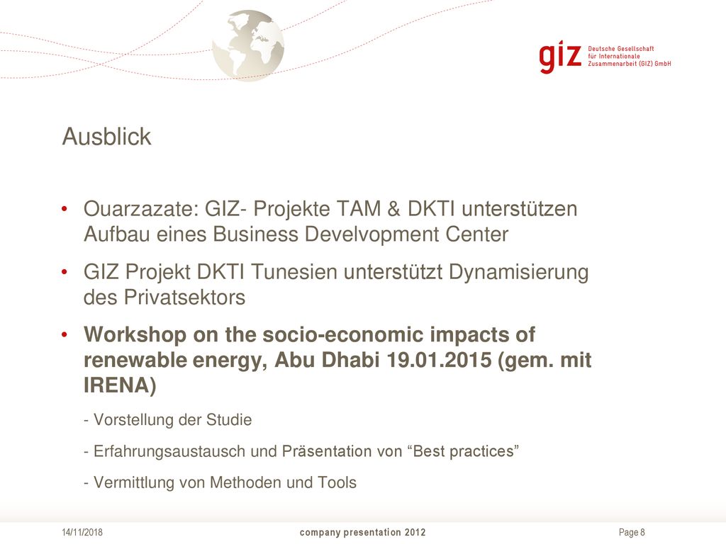 Ausblick Ouarzazate: GIZ- Projekte TAM & DKTI unterstützen Aufbau eines Business Develvopment Center.