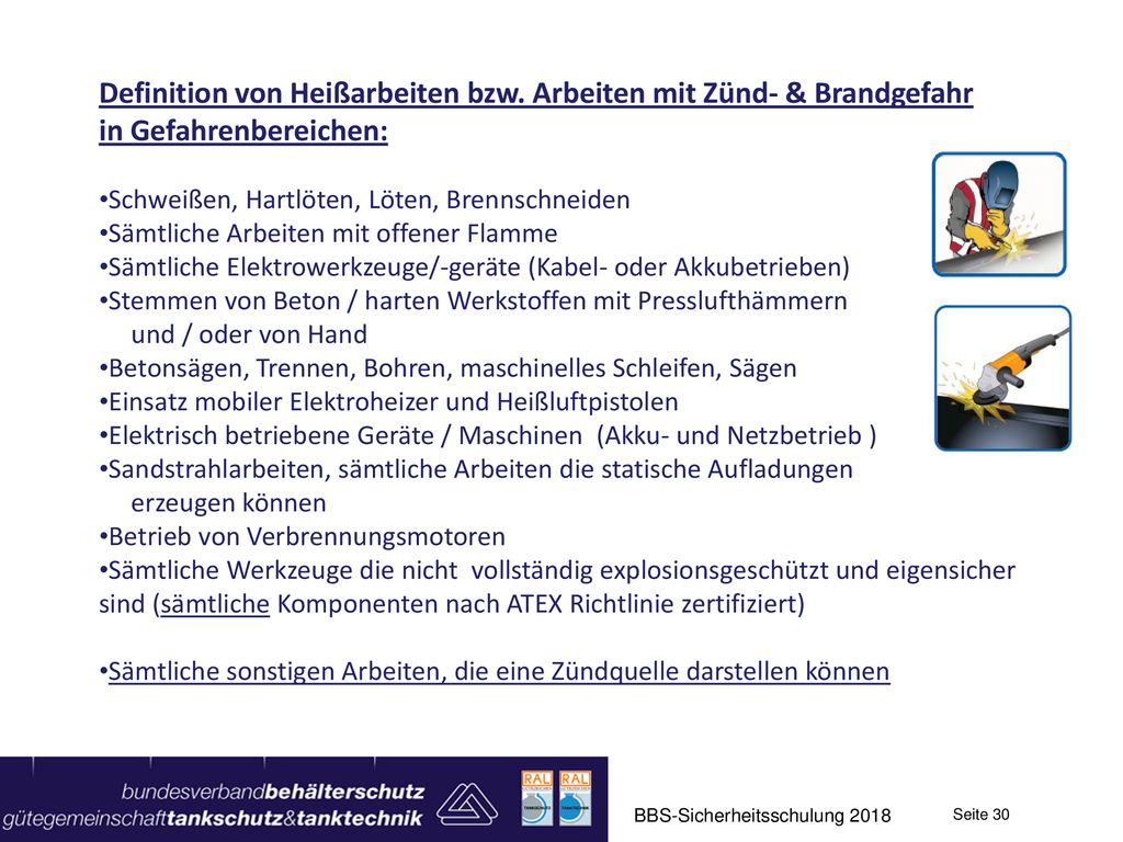 Definition von Heißarbeiten bzw. Arbeiten mit Zünd- & Brandgefahr