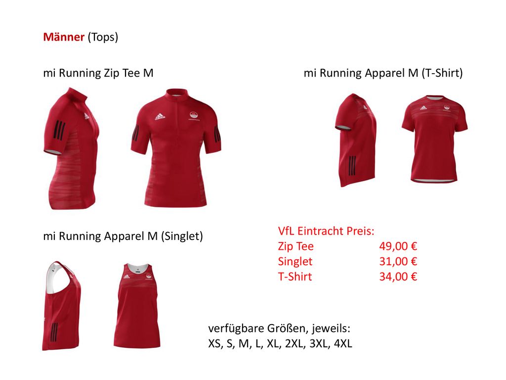 Männer (Tops) mi Running Zip Tee M. mi Running Apparel M (T-Shirt) VfL Eintracht Preis: Zip Tee 49,00 €