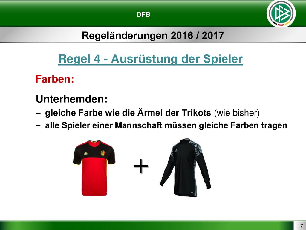 + Regel 4 - Ausrüstung der Spieler Farben: Unterhemden: