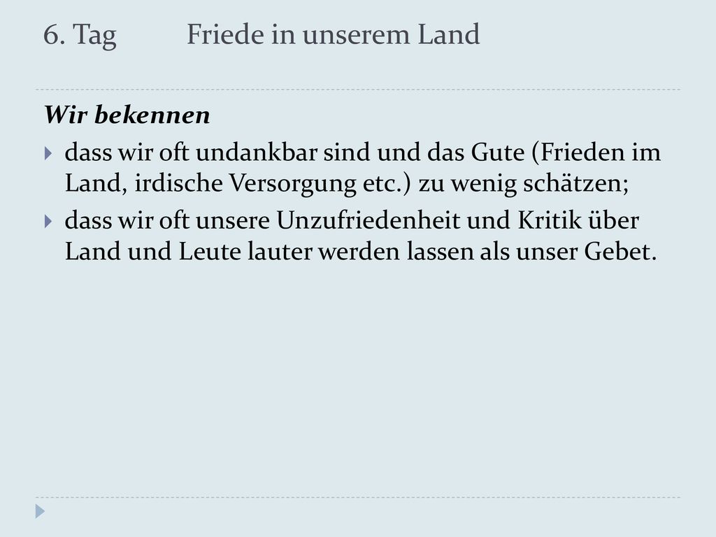 6. Tag Friede in unserem Land