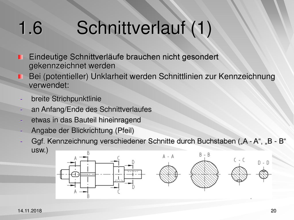 1.6 Schnittverlauf (1) Eindeutige Schnittverläufe brauchen nicht gesondert gekennzeichnet werden.