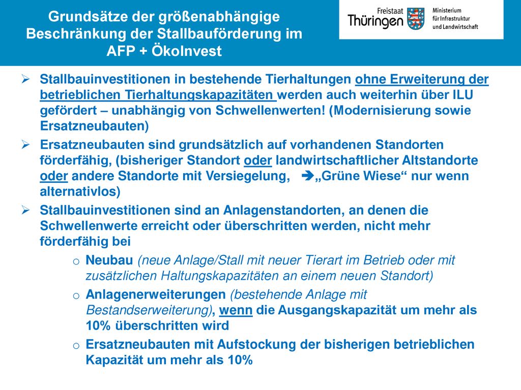 Grundsätze der größenabhängige Beschränkung der Stallbauförderung im AFP + ÖkoInvest