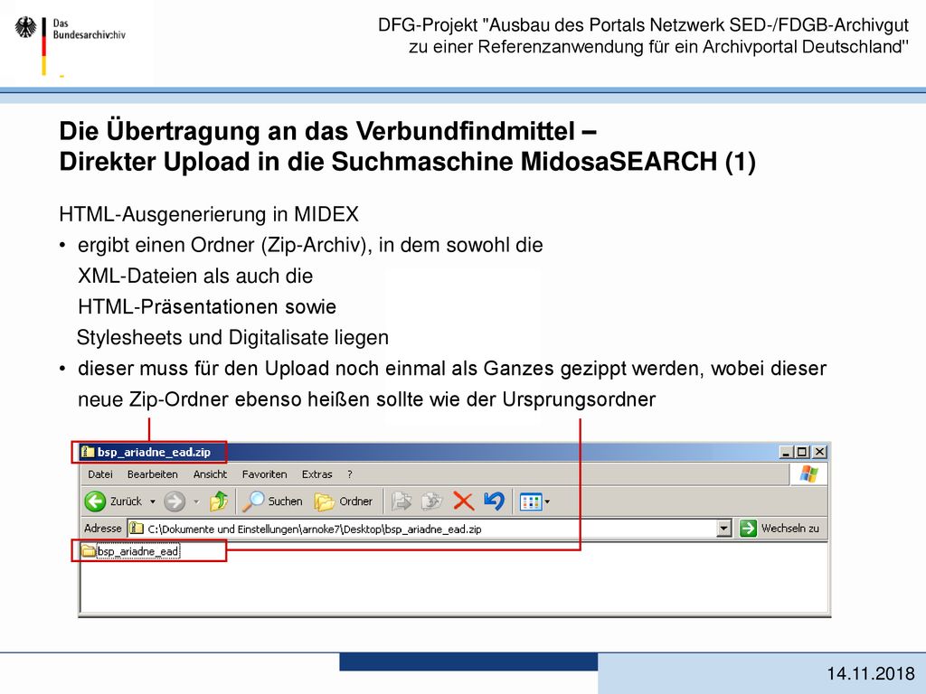 Die Übertragung an das Verbundfindmittel – Direkter Upload in die Suchmaschine MidosaSEARCH (1)