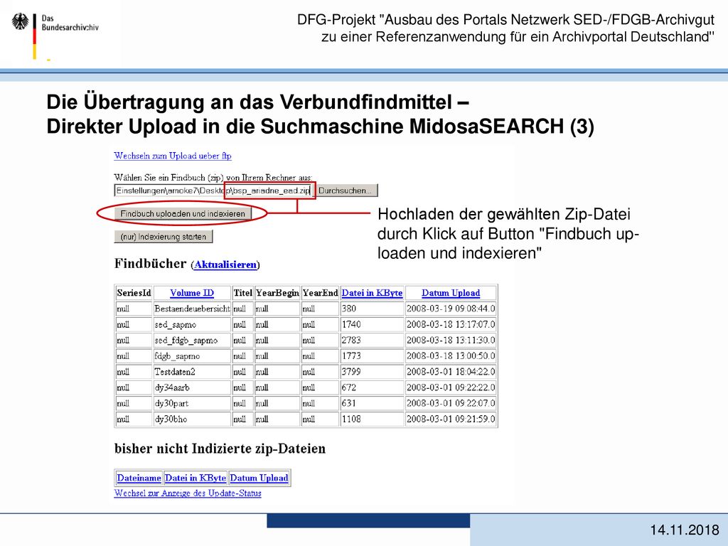 Die Übertragung an das Verbundfindmittel – Direkter Upload in die Suchmaschine MidosaSEARCH (3)