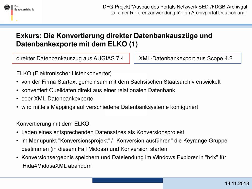 Exkurs: Die Konvertierung direkter Datenbankauszüge und Datenbankexporte mit dem ELKO (1)