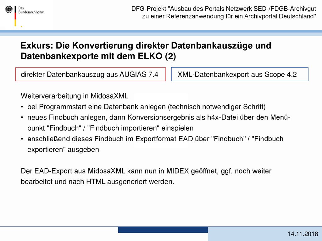 Exkurs: Die Konvertierung direkter Datenbankauszüge und Datenbankexporte mit dem ELKO (2)