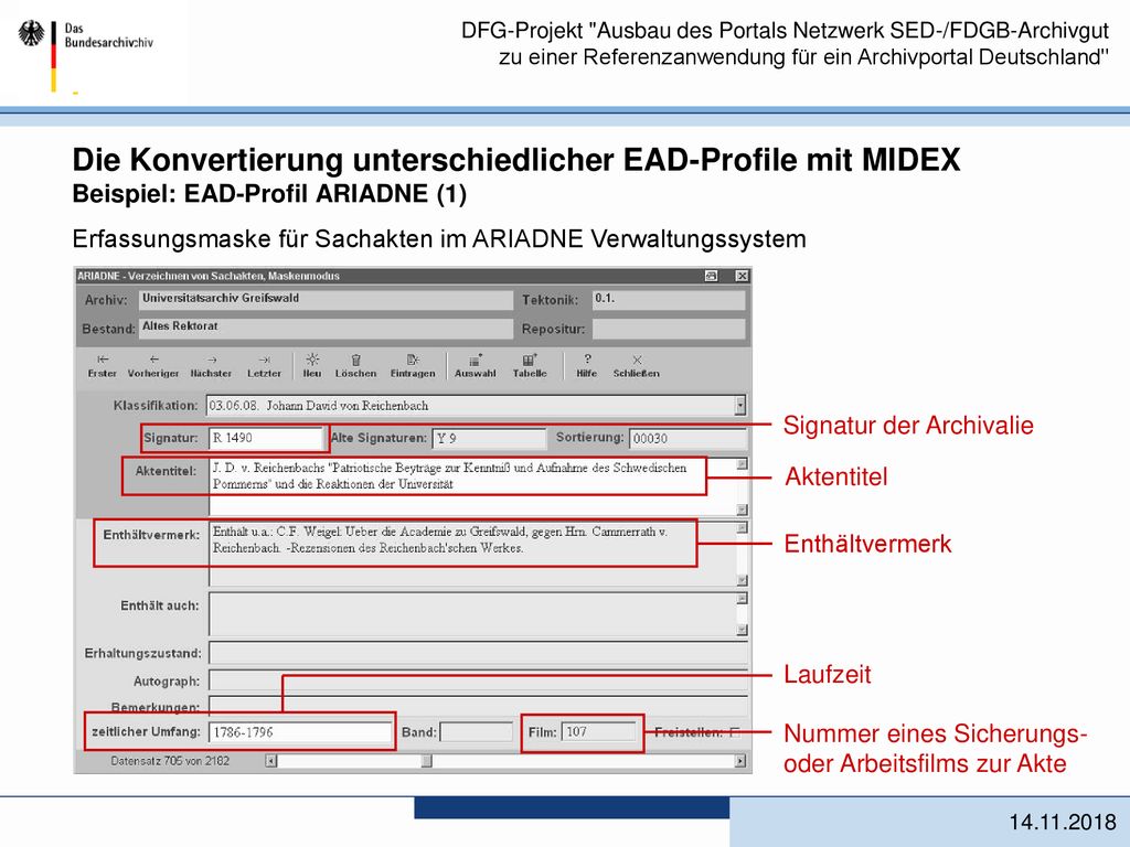 Die Konvertierung unterschiedlicher EAD-Profile mit MIDEX Beispiel: EAD-Profil ARIADNE (1)