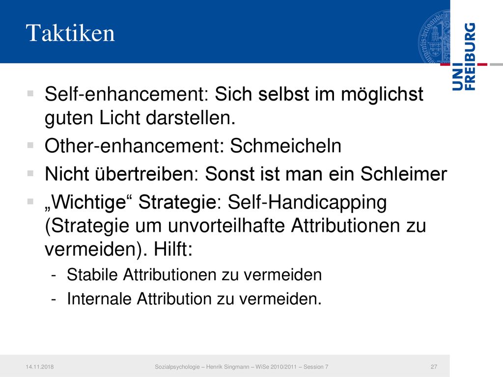 Sozialpsychologie – Henrik Singmann – WiSe 2010/2011 – Session 7
