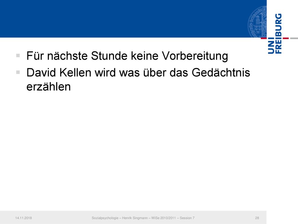 Sozialpsychologie – Henrik Singmann – WiSe 2010/2011 – Session 7