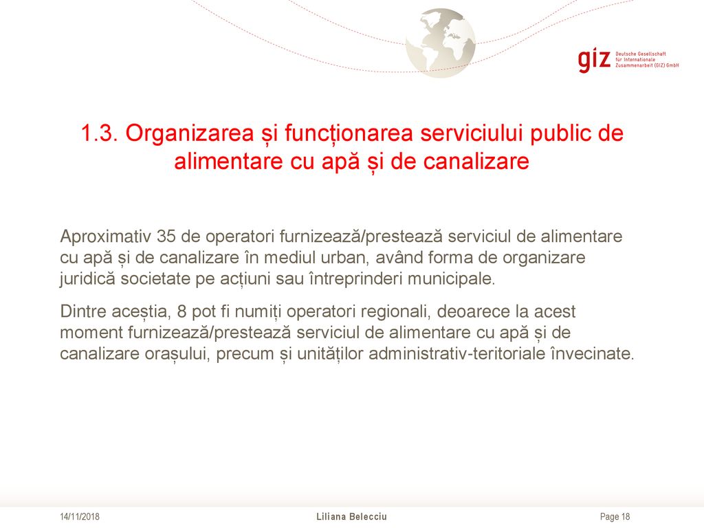 1.3. Organizarea și funcționarea serviciului public de alimentare cu apă și de canalizare