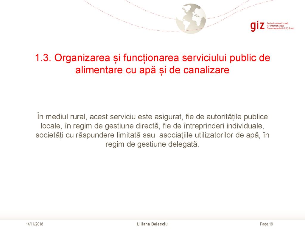 1.3. Organizarea și funcționarea serviciului public de alimentare cu apă și de canalizare