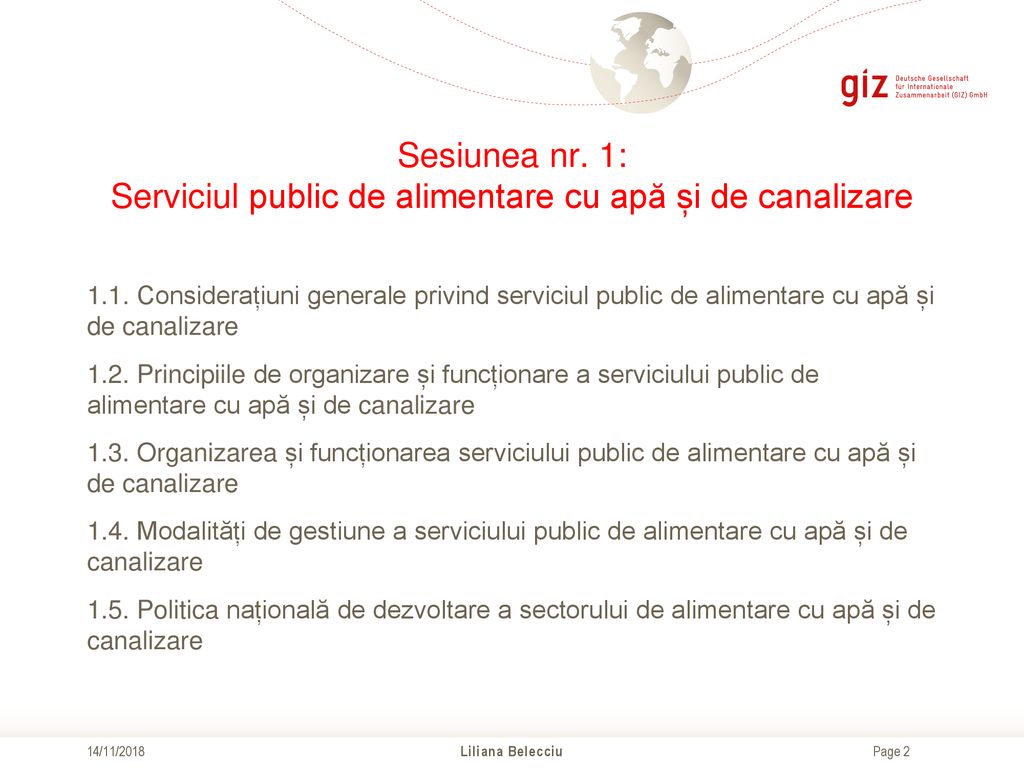 Sesiunea nr. 1: Serviciul public de alimentare cu apă și de canalizare