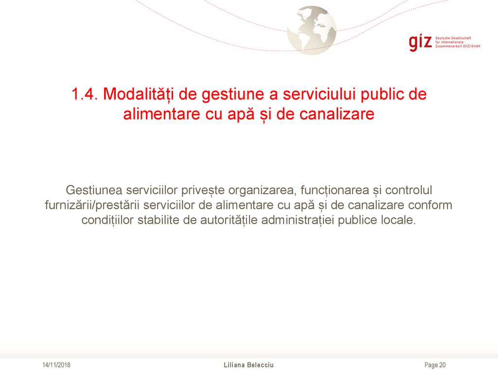 1.4. Modalități de gestiune a serviciului public de alimentare cu apă și de canalizare