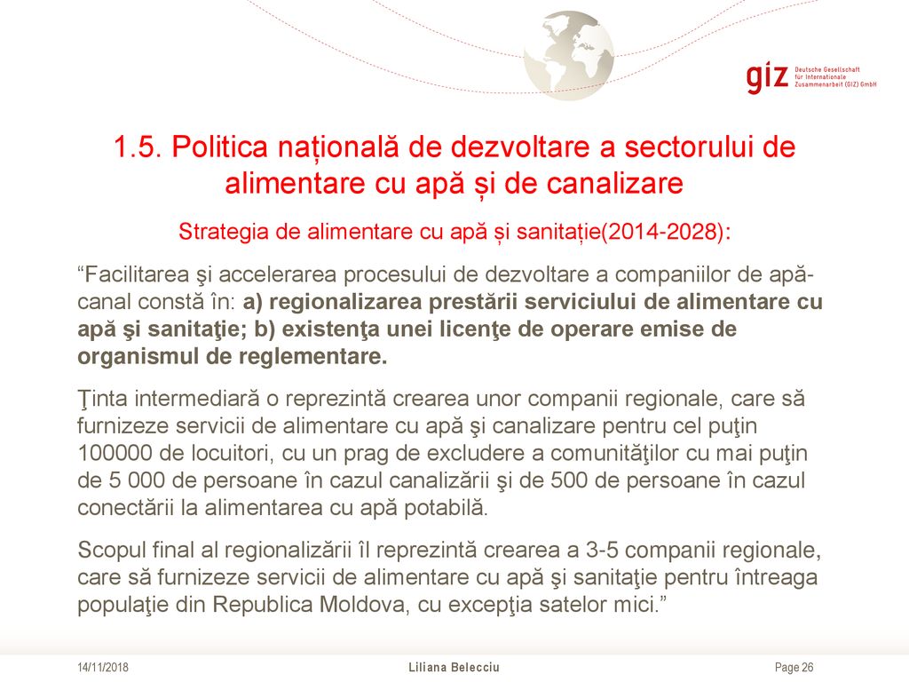 1.5. Politica națională de dezvoltare a sectorului de alimentare cu apă și de canalizare