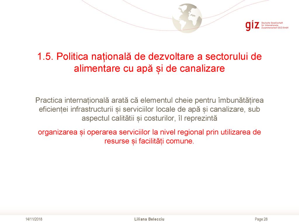 1.5. Politica națională de dezvoltare a sectorului de alimentare cu apă și de canalizare