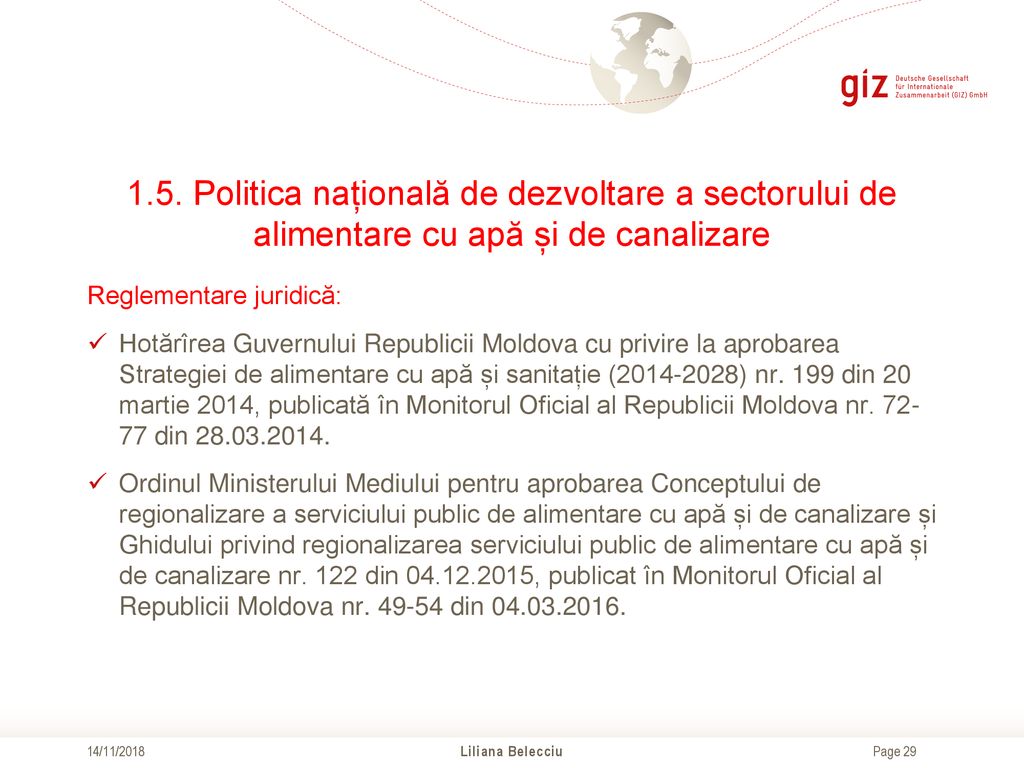 1.5. Politica națională de dezvoltare a sectorului de alimentare cu apă și de canalizare