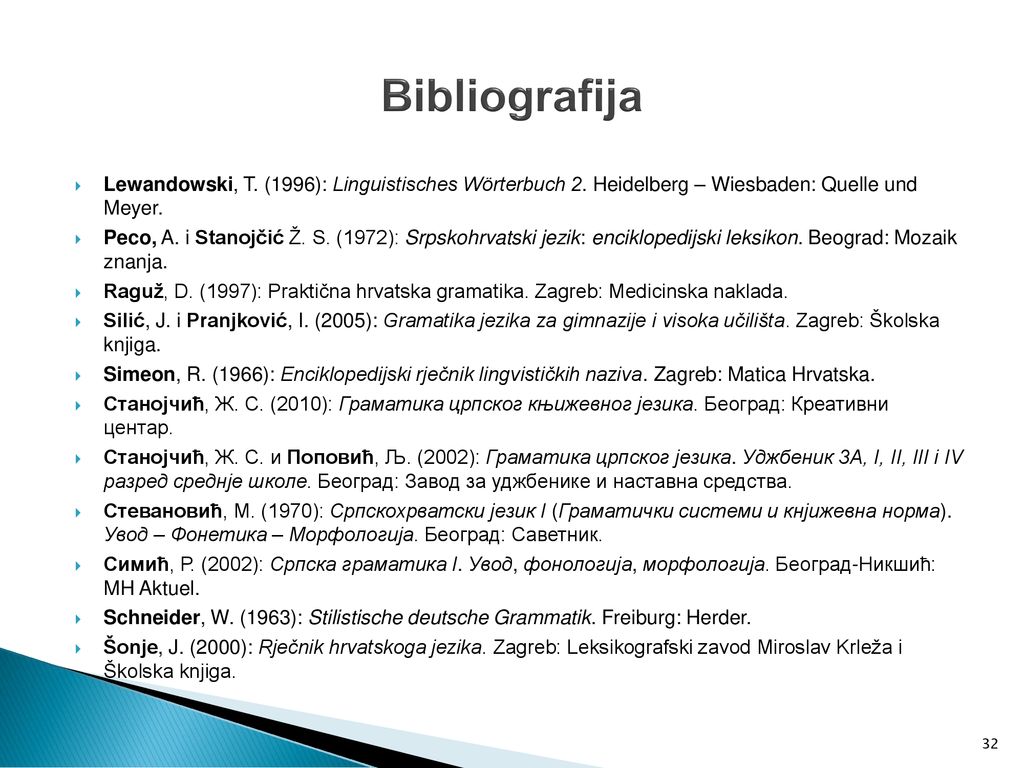 Bibliografija Lewandowski, T. (1996): Linguistisches Wörterbuch 2. Heidelberg – Wiesbaden: Quelle und Meyer.