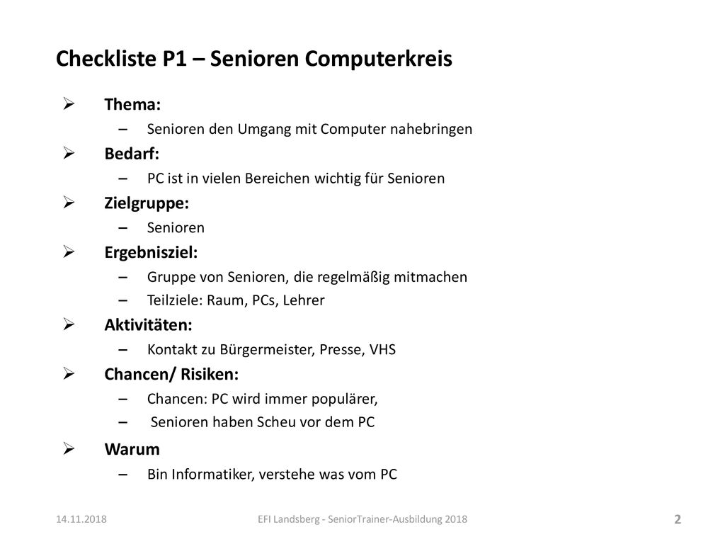 Checkliste P1 – Senioren Computerkreis