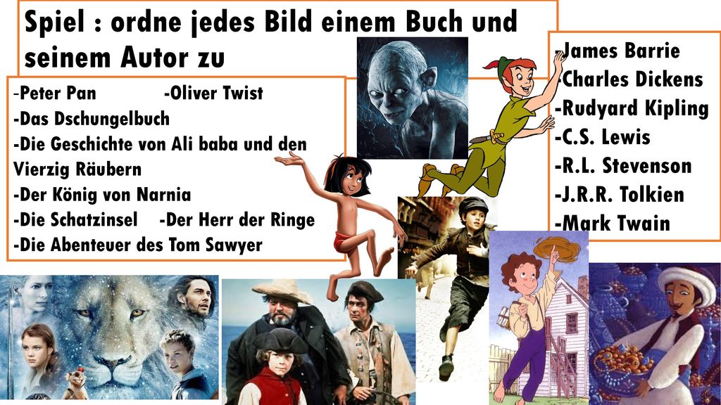 Spiel : ordne jedes Bild einem Buch und seinem Autor zu