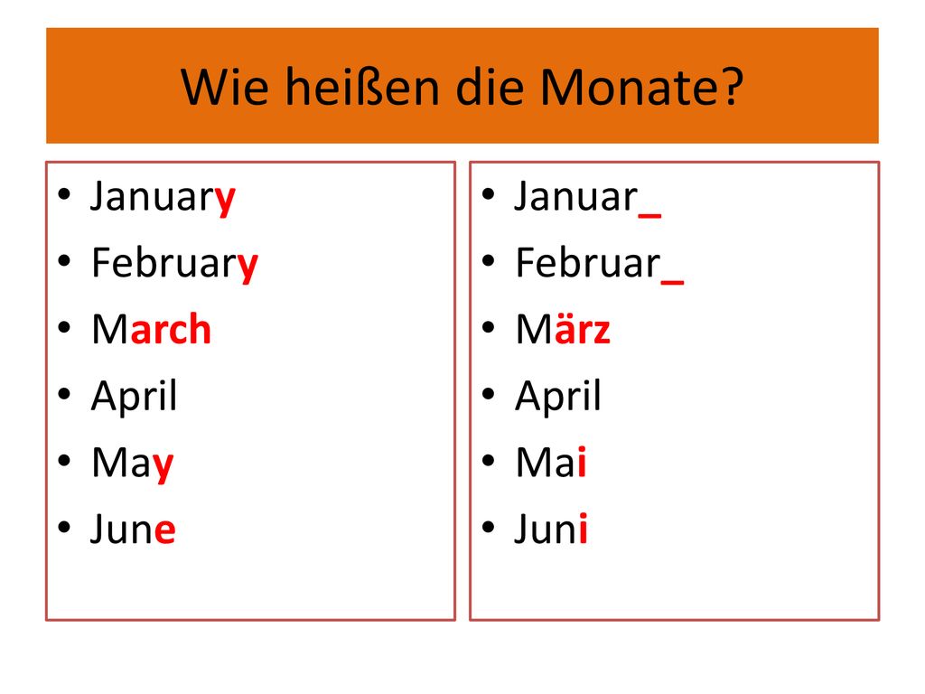 Wie heißen die Monate January February March April May June Januar_