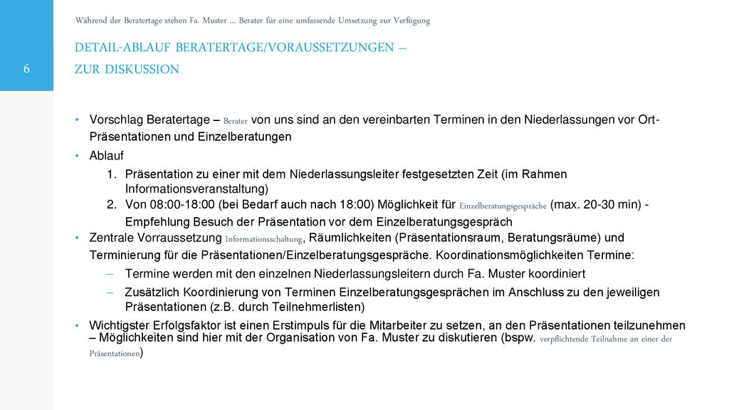 DETAIL-ABLAUF BERATERTAGE/VORAUSSETZUNGEN – ZUR DISKUSSION