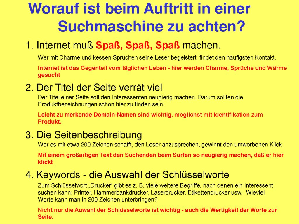 Worauf ist beim Auftritt in einer Suchmaschine zu achten
