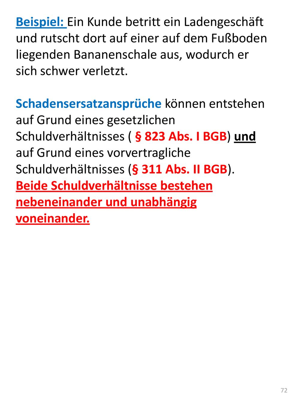 Beispiel: Ein Kunde betritt ein Ladengeschäft und rutscht dort auf einer auf dem Fußboden liegenden Bananenschale aus, wodurch er sich schwer verletzt.