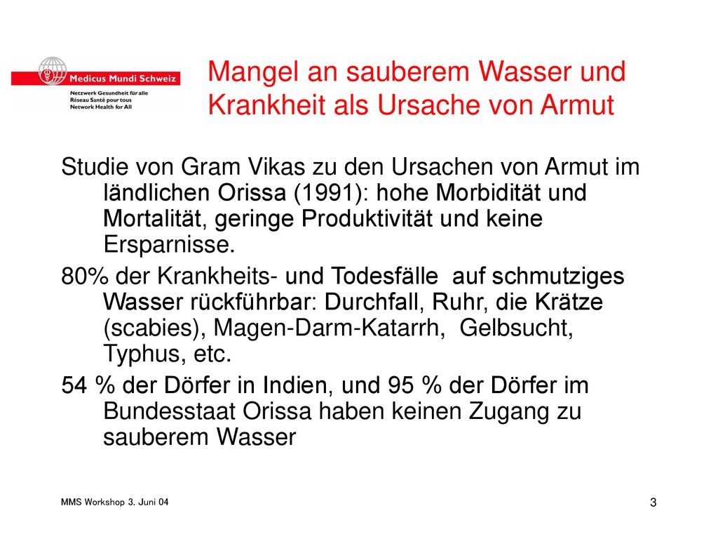 Mangel an sauberem Wasser und Krankheit als Ursache von Armut