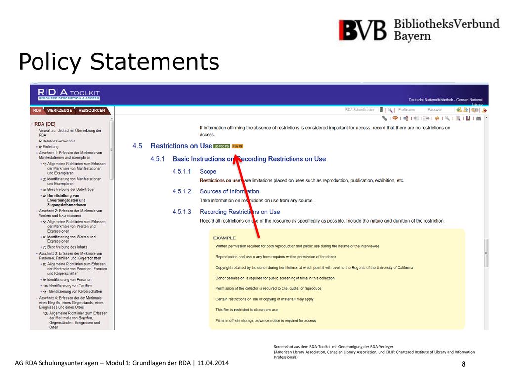 Policy Statements Hier könnte ab August 2014 auch eine Anwendungsrichtlinie (D-A-CH) stehen. Die Farbe des Buttons ist noch unklar.