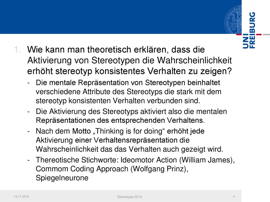 Wie kann man theoretisch erklären, dass die Aktivierung von Stereotypen die Wahrscheinlichkeit erhöht stereotyp konsistentes Verhalten zu zeigen