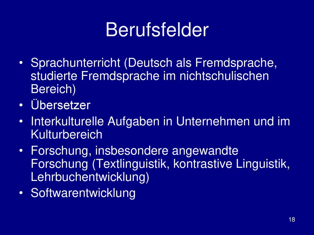 Berufsfelder Sprachunterricht (Deutsch als Fremdsprache, studierte Fremdsprache im nichtschulischen Bereich)