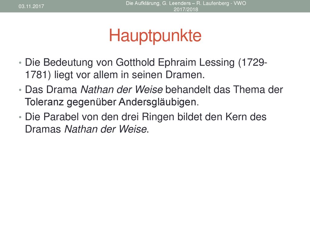 Die Aufklärung, G. Leenders – R. Laufenberg - VWO 2017/2018