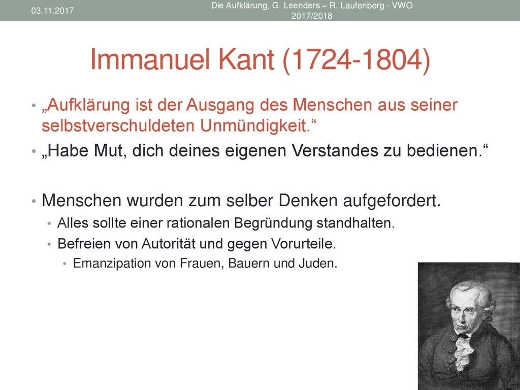 Die Aufklärung, G. Leenders – R. Laufenberg - VWO 2017/2018