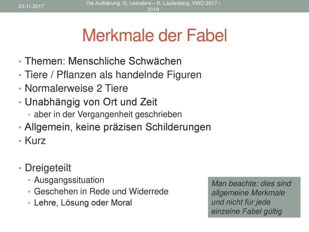 Die Aufklärung, G. Leenders – R. Laufenberg, VWO 2017 / 2018