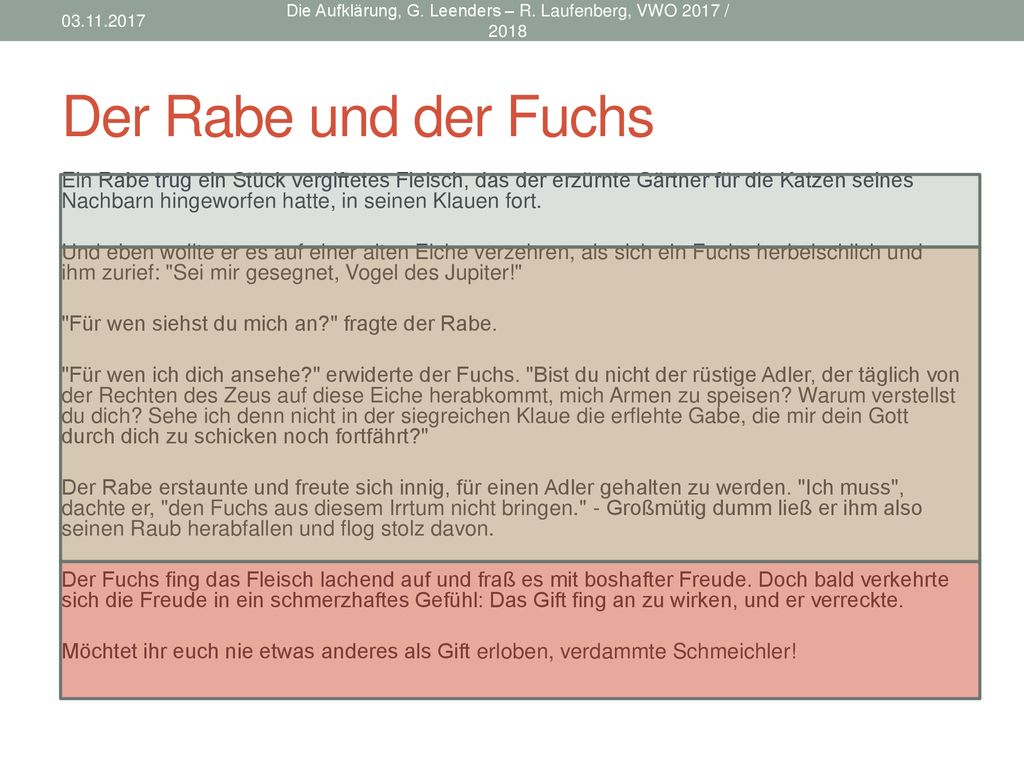 Die Aufklärung, G. Leenders – R. Laufenberg, VWO 2017 / 2018