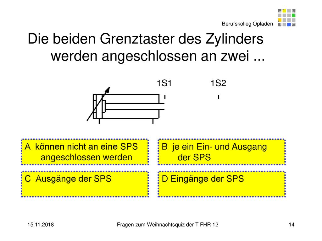Die beiden Grenztaster des Zylinders werden angeschlossen an zwei ...