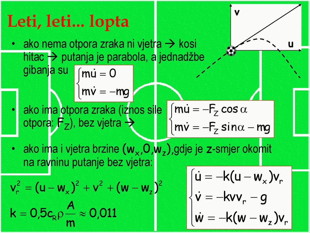 Leti, leti... lopta u. v. ako nema otpora zraka ni vjetra  kosi hitac  putanja je parabola, a jednadžbe gibanja su.