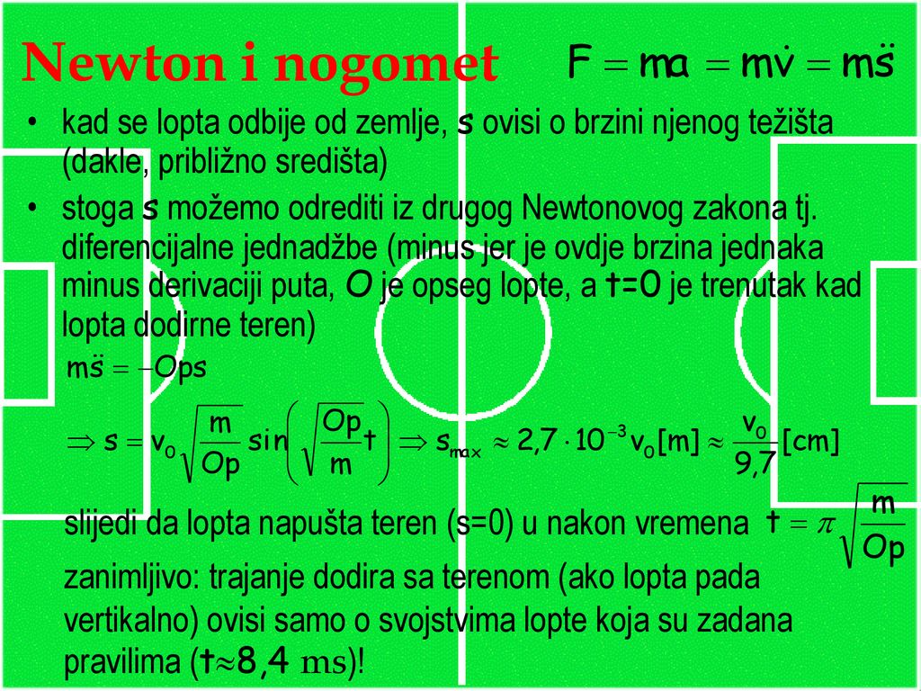 Newton i nogomet kad se lopta odbije od zemlje, s ovisi o brzini njenog težišta (dakle, približno središta)
