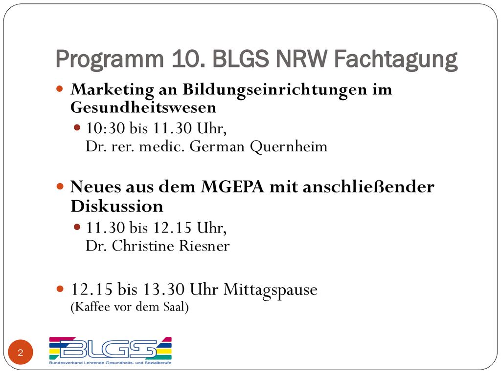 Programm 10. BLGS NRW Fachtagung