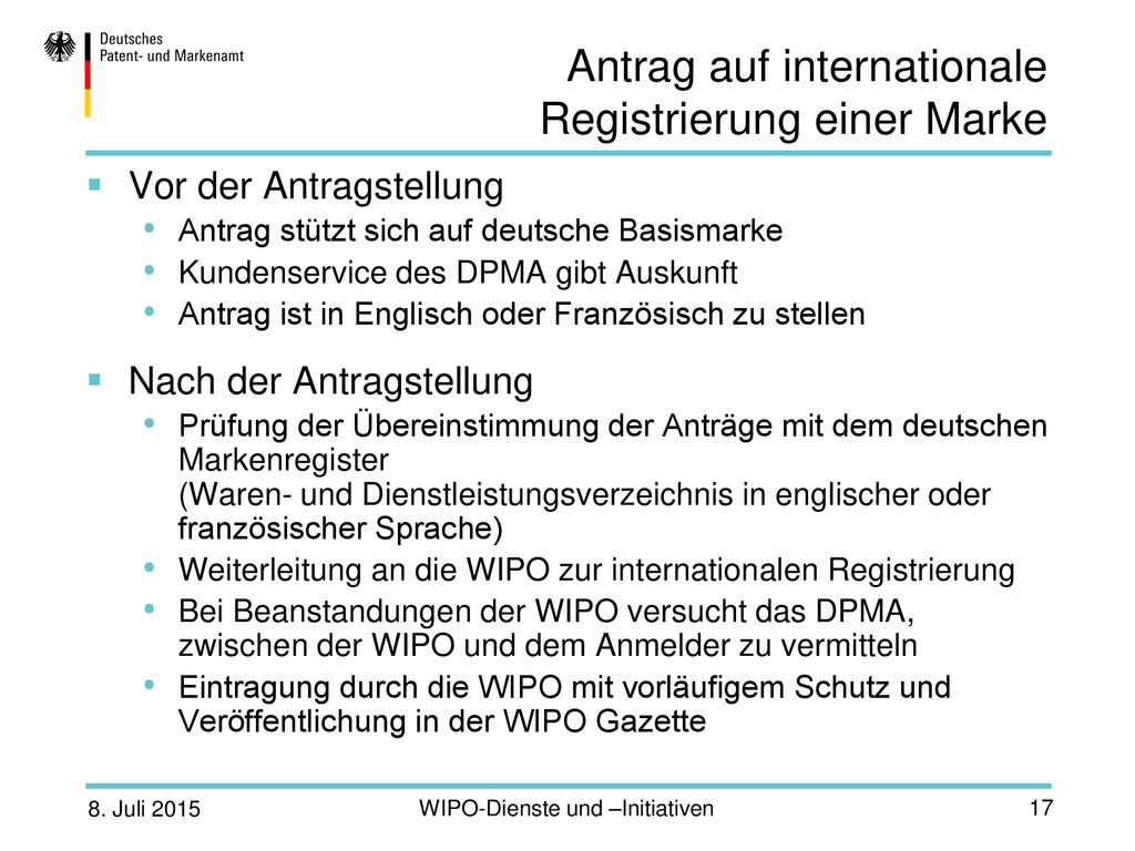 Antrag auf internationale Registrierung einer Marke